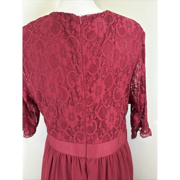 Baby Doll Lace Chiffon Skirt Burgundy Dark Romantic Cocktail Dress 18W - Picture 8 of 16